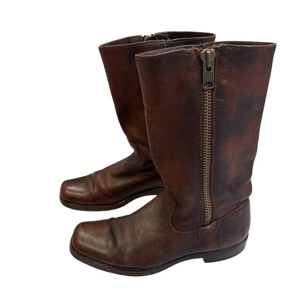 Frye Heath Outside Zip Leather Boots, Maple Brown, Sz 9 - Picture 4 of 16